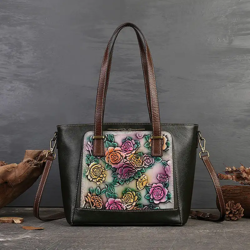 Bolsas e bolsas femininas luxuosas com estampa de flores 100% couro genuíno à prova d'água para viagens e uso em grandes viagens