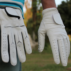 Guantes de Golf Unisex de Piel Genuina Blancos para Mano Izquierda, Transpirables, Ligeros, con Cierre de Velcro - Product Image 1