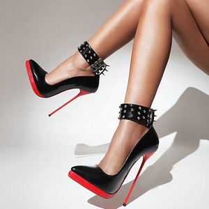 Metal Rivets 16cm Extreme High Heels Women Ankle Belt Slim Heel <b>Shoes</b> Pole Dancer Stiletto Dress Sandals - Product Image 4