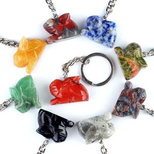 Fashion Love Rabbit Shape Natural Healing Stone Carved Animal Bag Car Key Chain Pendant Accessories As a Gift for Women Girls
