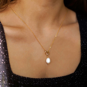 Dainty meilleur ami collier de perles d'eau douce femmes charme plaqué or 18k chaîne en acier inoxydable collier à bascule bijoux - Product Image 2