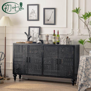 Wabi Sabi Style Black Carved <b>Sideboard</b> 900mm+ 3 Compartments <b>Storage</b> Living Room Cabinet - Product Image 2