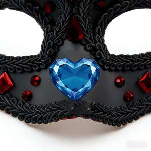 Máscara gótica de gato negro de plástico, media cara, con pedrería roja y nariz de corazón azul, para fiesta de disfraces de Halloween - Product Image 3