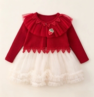 Robe de princesse pour bébé fille à manches longues, jupe moelleuse, douce, violette, à pois, en maille, robe rouge pour bébé fille