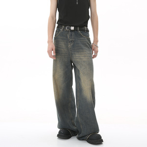 Jeans unisexe coupe ample à jambe large, pantalon en denim vintage délavé à jambe droite longueur cheville, vente en gros et personnalisable - Product Image 1