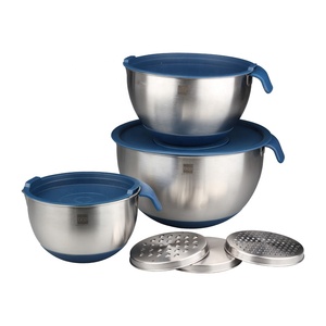 Nouveau design de bol à salade en acier inoxydable à fond en silicone pour la cuisson de la cuisson et la préparation avec couvercles - Product Image 1