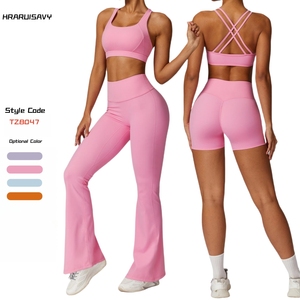 Hot Sale High Quality Sportswear Scrunch Butt Biker Shorts 2 Piece Set Plus Size Cross Back <b>Bra</b> Gym Fitness Yoga Sets for Women - Product Image 3