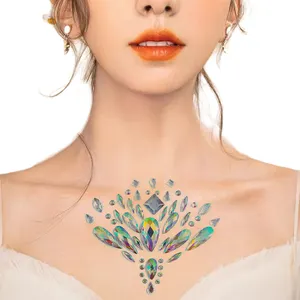 중국 장식 다채로운 접착제 크리스탈 다이아몬드 문신 스티커 라인 석 가슴 3D 5D 보석 자기 접착 보석 스티커