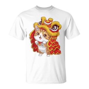 Camiseta con diseño de gato y león de dibujos animados, estilo kawaii, para el Año Nuevo Chino 2025 - Product Image 1