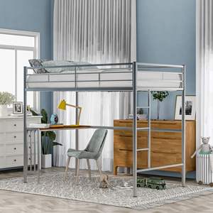 Db Modern Twin <b>Loft</b> <b>Bed</b> Metal <b>Frame</b> With Desk And Ladder Silver Apartment Bedroom Furniture - Product Image 3