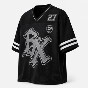 เสื้อฟุตบอลพิมพ์ลายสไตล์โกธิควินเทจ ทรงโอเวอร์ไซส์ ผ้าตาข่าย ระบายอากาศได้ดี เสื้อสตรีทแวร์สำหรับแฟนกีฬา เสื้อยืดลำลอง - Product Image 4