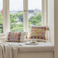 Housse de coussin de canapé multicolore en jacquard brodé à pompons, housse de coussin lombaire, coussin de tête de lit pour canapé, chaise, salon, voiture