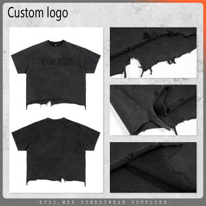 Camiseta de Hombre de Corte Cuadrado con Estilo Vintage Desgastado Personalizada – Camiseta de Manga Corta de Algodón Lavado de Alta Calidad para Streetwear - Product Image 2