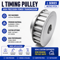Pulley Timing Belt Custom L Pitch 30 Gigi, Diameter Lubang 8/10/12mm, Lebar Belt 9.525mm, Aluminium Anodized OEM untuk Transmisi Robotik