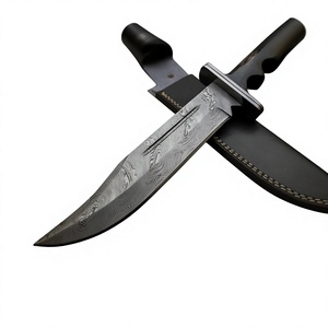 Cuchillo de caza de acero de Damasco con punta de gota, mango de cuerno de toro y funda, 13 pulgadas de longitud total, hoja personalizable para exteriores. - Product Image 2