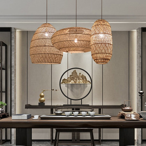 Bamboo And Rattan Woven Pendant <b>Lights</b> Round Led <b>Light</b> Source For Living Room And <b>Dining</b> Room Hotels And Guesthouses - Product Image 5