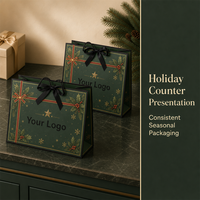 Sac cadeau en papier vert foncé pour Noël avec poignée en corde noire, imprimé doré pour les fêtes, logo personnalisé pour vêtements, vente en gros OEM