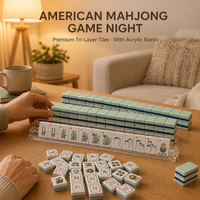 Set Ubin Mahjong Amerika Celadon Mewah Grosir dengan Desain Pagoda Bambu Lukisan Tangan 160 Ubin