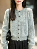 Cardigan en cachemire pur brossé personnalisé à col rond torsadé pour femme – Pull torsadé