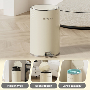 Cubo de basura de diseño UFORU, cubo de basura de cocina, cubo de basura redondo de plástico <span class=keywords><strong>PP</strong></span> moderno para sala de estar con Pedal - Product Image 3