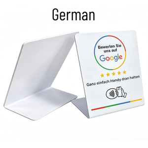 Support de table Google multilingue (espagnol, allemand, anglais) en PVC avec NFC pour avis Google, 13,56 MHz - Product Image 5
