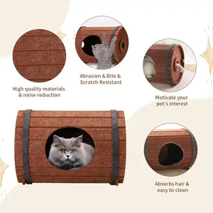 GeerDuoペットワインバレル型引っかき傷に強い取り外し可能な折りたたみ式猫ベッド屋内猫用子猫洞窟