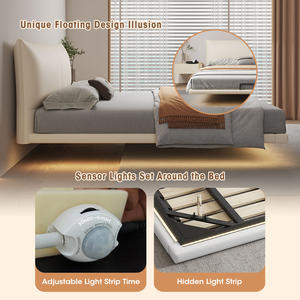 Lujo minimalista de madera maciza LED flotante moderno dormitorio muebles único diseño flotante acolchado cabecero de madera marco de la cama - Product Image 2