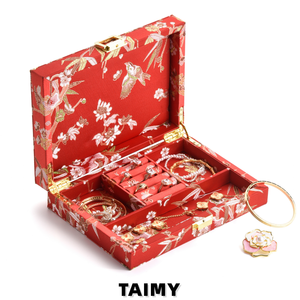 Boîte à bijoux vintage personnalisée en gros avec logo, étui de rangement et de présentation de bijoux en tissu de luxe, étui de voyage portable pour emballage cadeau - Product Image 1