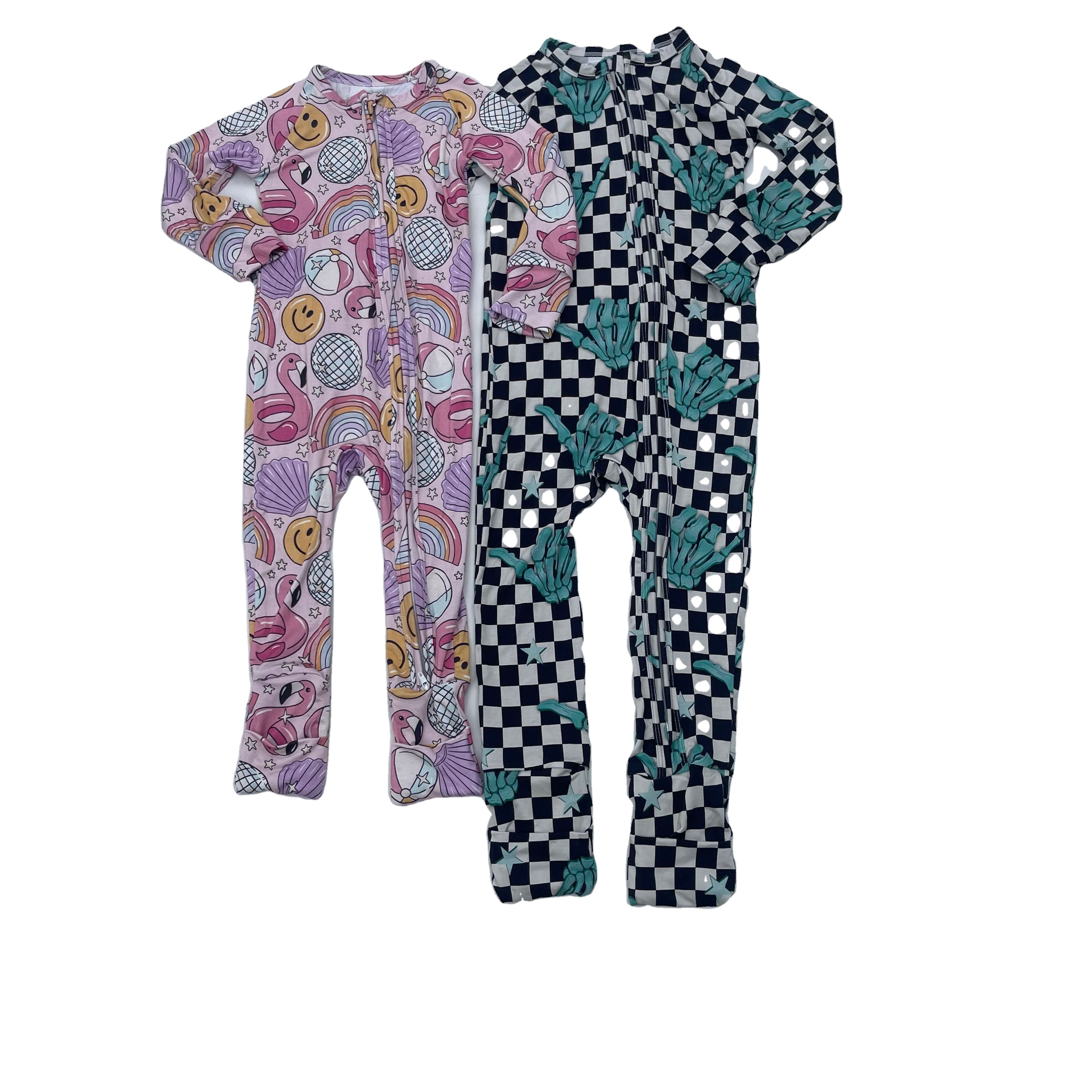 Бамбуковая пижама из спандекса с длинным рукавом, с узором ужасов для Хэллоуина, Детская Пижама с застежкой-молнией