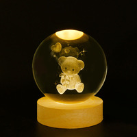Système solaire Planetary Laser 3D intérieur sculpté veilleuse boule de cristal avec veilleuse LED à base de bois