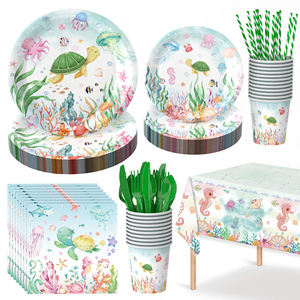 Vaisselle jetable moderne à thème dauphin, très vendue, pour fêtes <span class=keywords><strong>d</strong></span>'anniversaire, comprenant assiettes, gobelets et serviettes - Product Image 2