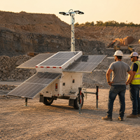 Tour d'éclairage solaire LED mobile portable avec 4 projecteurs de 150W, mât télescopique de 7m, tour d'éclairage montée sur remorque