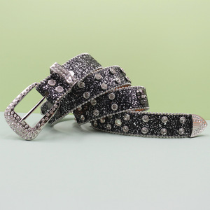 Nouvellement conçu rétro Style occidental blanc tricoté ceintures diamant étincelant Flexible <span class=keywords><strong>ceinture</strong></span> crâne PU grande <span class=keywords><strong>boucle</strong></span> <span class=keywords><strong>ceinture</strong></span> extérieure - Product Image 4