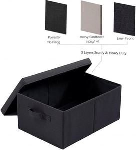 2 Pack Stackable Cardboard Storage <b>Bins</b> <b>with</b> <b>Lids</b> & Carrying Handles, 16.5*11.8*7.5 Inch Black Sturdy Home Closet Organizer Box - Product Image 3