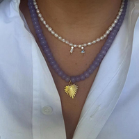 Mode Vintage coloré pierre naturelle perle ronde collier et Bracelet ensemble bijoux pour femmes mode bijoux en acier inoxydable