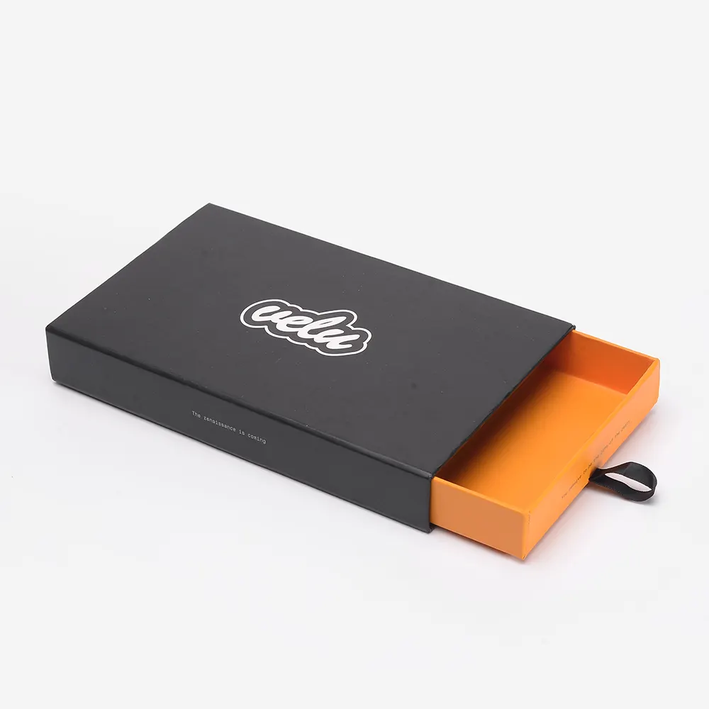 Benutzerdefinierte Beliebte Design UV Logo Gedruckt Karton Griff Geschenk Schublade Verpackung Papier Box Mit Band