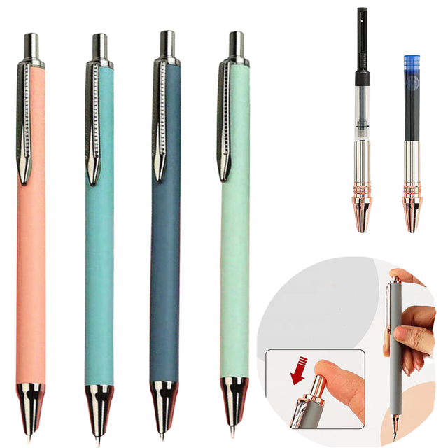 Factory Manufacturer Business Unique Stylist Fine Premium 0.38mm Metal Push Fountain Pen  with  Stationery Calligraphy Pen