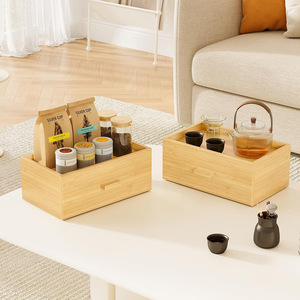 Bamboo Desktop Drawer Storage <b>Box</b> 18L Rectangular Organizer For Tea Bags Cosmetics <b>Makeup</b> Office Desk Living Room Bedroom Study - Product Image 4