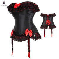 Corset pour femme avec nœud papillon, respirant, grande taille, dentelle rouge, garniture à armatures, haut de corset réglable avec crochet, amincissant le corps