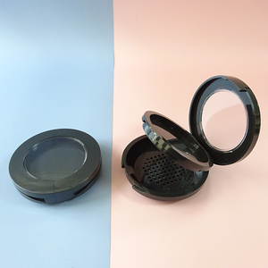 Estuche compacto redondo de doble capa vacío para polvos compactos con espejo, rejilla y almacenamiento para borlas, 59.2mm, de plástico negro para maquillaje de rubor - Product Image 5