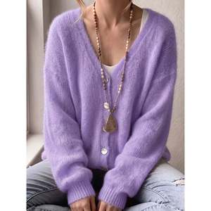 เสื้อคาร์ดิแกนคอวีสีชมพูสำหรับผู้หญิง - Product Image 2