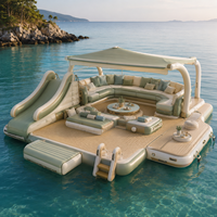 Île flottante gonflable personnalisable pour parc aquatique avec toboggan, auvent, canapé, bar et table pour la location en milieu hôtelier