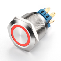 Interrupteur à bouton-poussoir 25 mm 10A en acier inoxydable/aluminium, tête 1NO1NC, étanche IP65, pour machines lourdes et appareils électroménagers