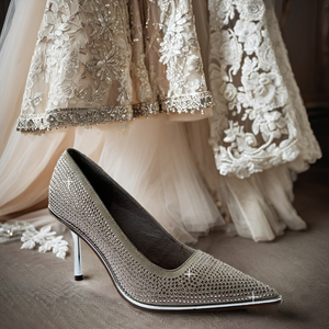 <span class=keywords><strong>Scarpe</strong></span> nuziali gioiello in argento di <span class=keywords><strong>marca</strong></span> in vera pelle per spillo di cristallo slip-on - Product Image 2