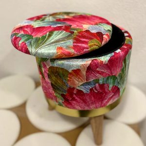 Pouf de haute qualité 32x42 25xH35 à motif floral avec housse, pouf multifonctionnel avec pieds, décoration d'intérieur, livraison mondiale - Product Image 1