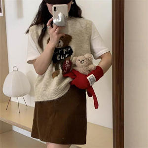 <span class=keywords><strong>Pull</strong></span>-over à col ras du cou imprimé ours dessin animé pour femmes - Product Image 1