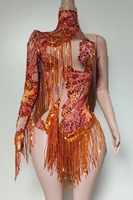 Combinaisons de scène sexy à manches uniques avec strass et franges pour femmes, danseuses de cheerleading, danse aérienne, justaucorps de spectacle, combinaisons de club
