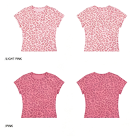 Nouvel Arrivage T-shirt Court Femme 210GSM en Tissu Doux Extensible Imprimé Léopard Rose Col Rond Manches Courtes Coupe Slim Baby Tee Prise en Charge de l'Image Personnalisée
