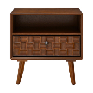 Comodino in Legno Stile Mid-Century Moderno, 22 Pollici, con Cassetto Geometrico Intagliato e Gambe in Legno Massello - Product Image 2
