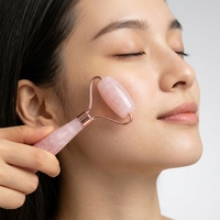 Rouleau de massage portable en quartz et jade au design raffiné pour le visage, le cou et les yeux, avec logo personnalisé OEM, pour usage domestique, fabriqué au Guangdong